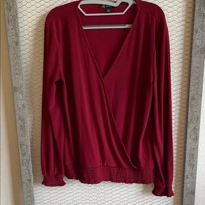 INC International Concepts Burgundy Faux Wrap Blouse